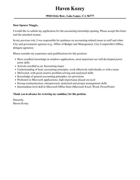 Accounting Internship Cover Letter Velvet Jobs Accounting Internship Cover Letter Velvet Jobs