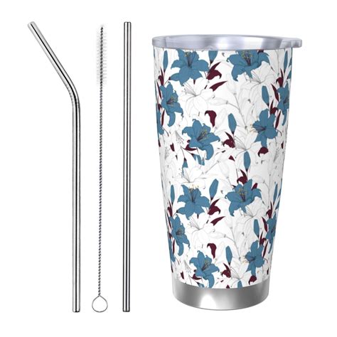 Balery Lilies Flowers Pattern 20Oz Insulated Car Cup With Dual Drink Balery Lilies Flowers Pattern 20Oz Insulated Car Cup With Dual Drink
