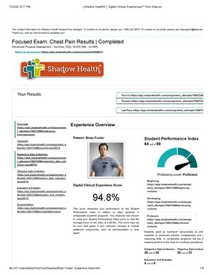 Brian Foster Cardiovascular Shadow Health Assessment