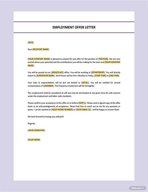 Editable Employment Offer Letter Template In Google Docs Word Pages Editable Employment Offer Letter Template In Google Docs Word Pages