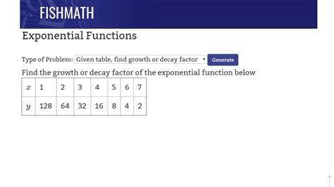 Exponential Functions Given Table Finding The Growth Or Decay Factor Fishmath Com