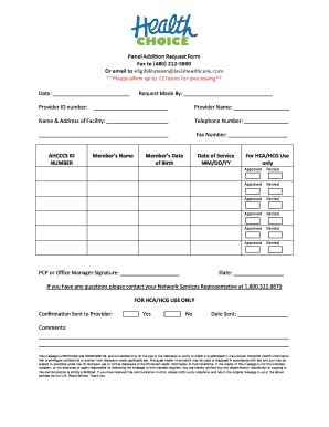 Fillable Online Health Choice Arizona Panel Addition Form Fax Email Fillable Online Health Choice Arizona Panel Addition Form Fax Email