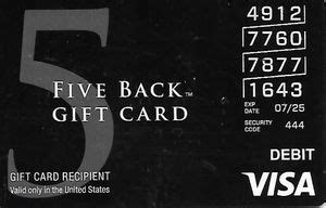 Gift Card Five Back Visa United States Of America Metabank Col Us