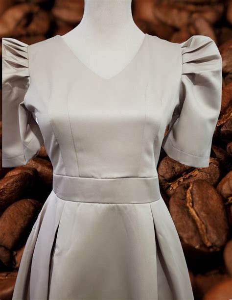 Modern Filipiniana Dress V Neck Style Champagbe Or Nude Color Modern Filipiniana Dress V Neck Style Champagbe Or Nude Color