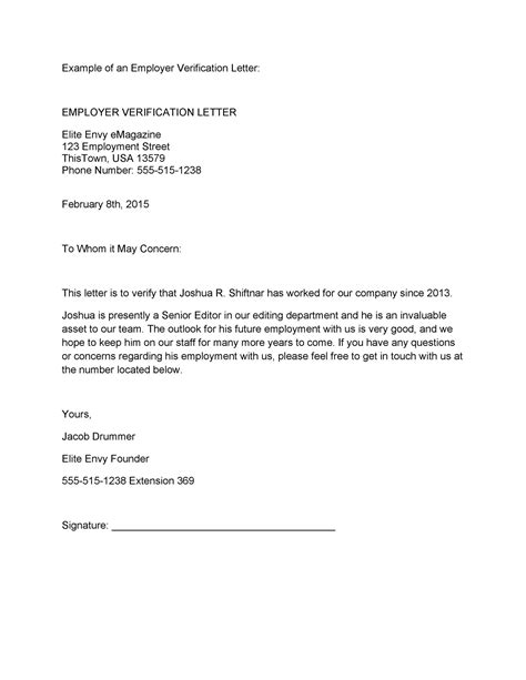 Proof Of Employment Letter