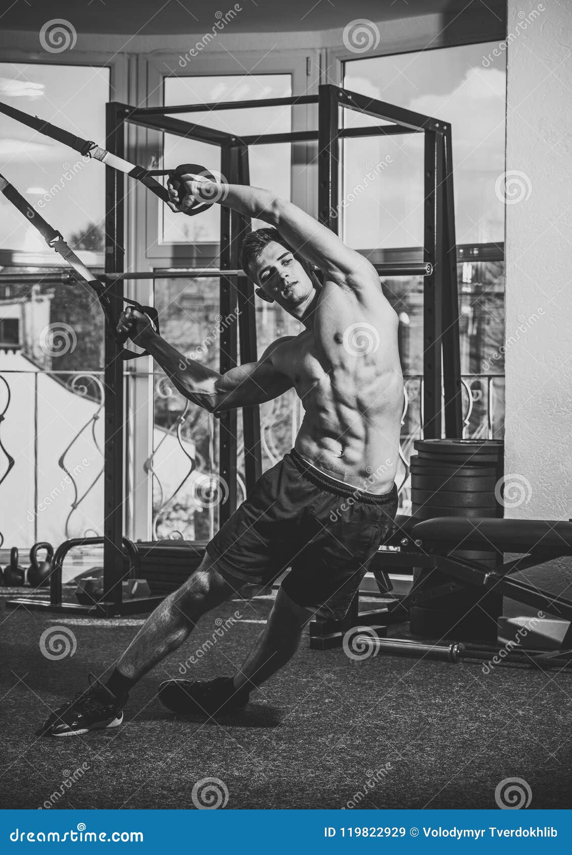 Sport And Gym Concept Man With Nude Torso And Muscular Chest In Gym Sport And Gym Concept Man With Nude Torso And Muscular Chest In Gym