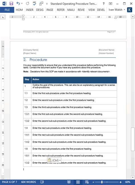 Standard Operating Procedure Template Word