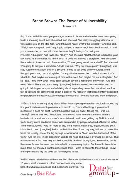 The Power Of Vulnerability By Brene Brown Transcript The Power Of Vulnerability By Brene Brown Transcript